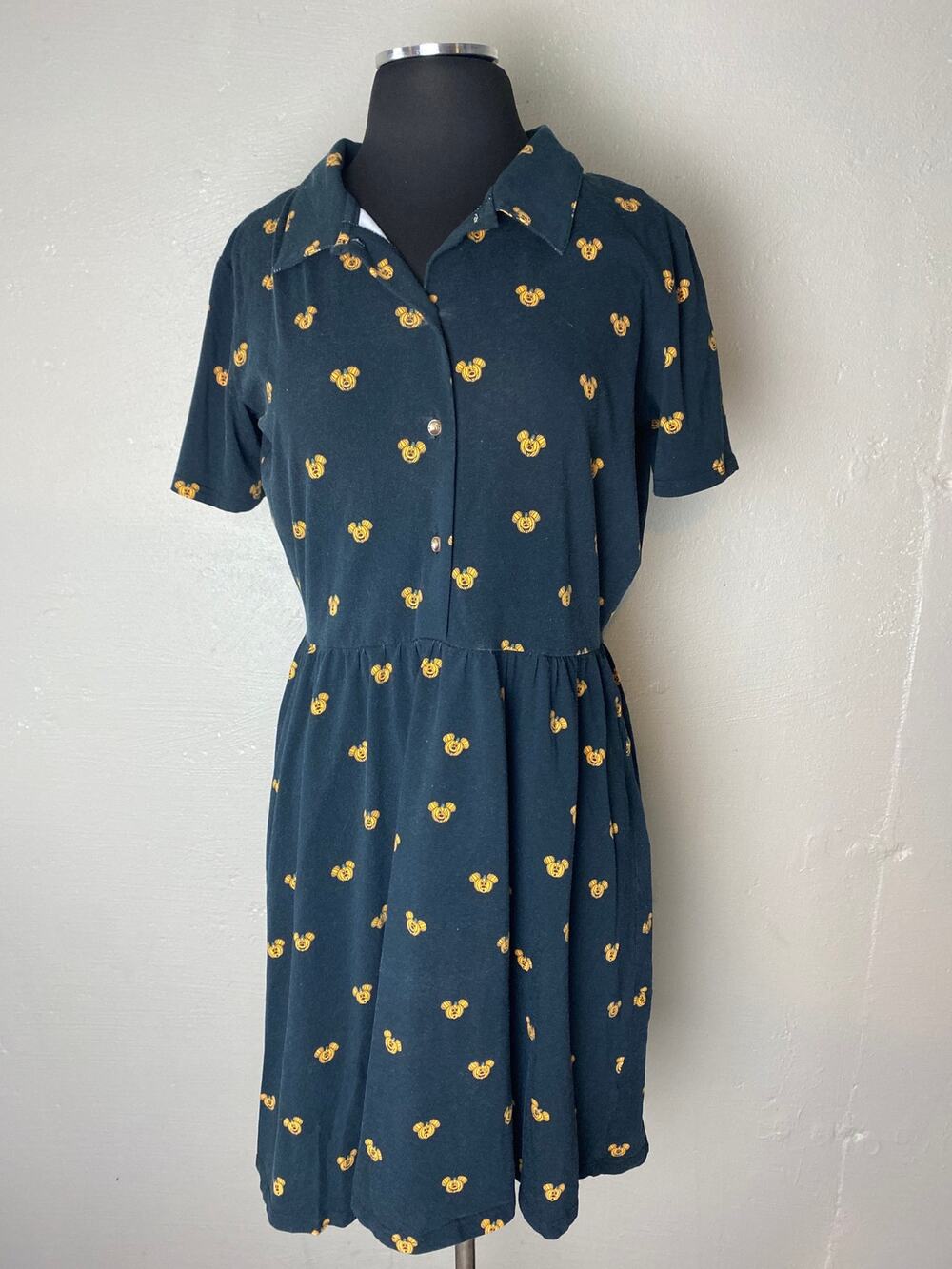 CAKEWORTHY Disney Halloween MICKEY Pumpkin Womens Large BUTTON Front Shirt Dress